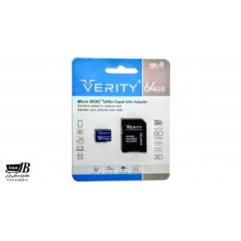 تصویر کارت حافظه وریتی مدل U3 ظرفیت 64 گیگ سرعت 80MBps با آداپتور 